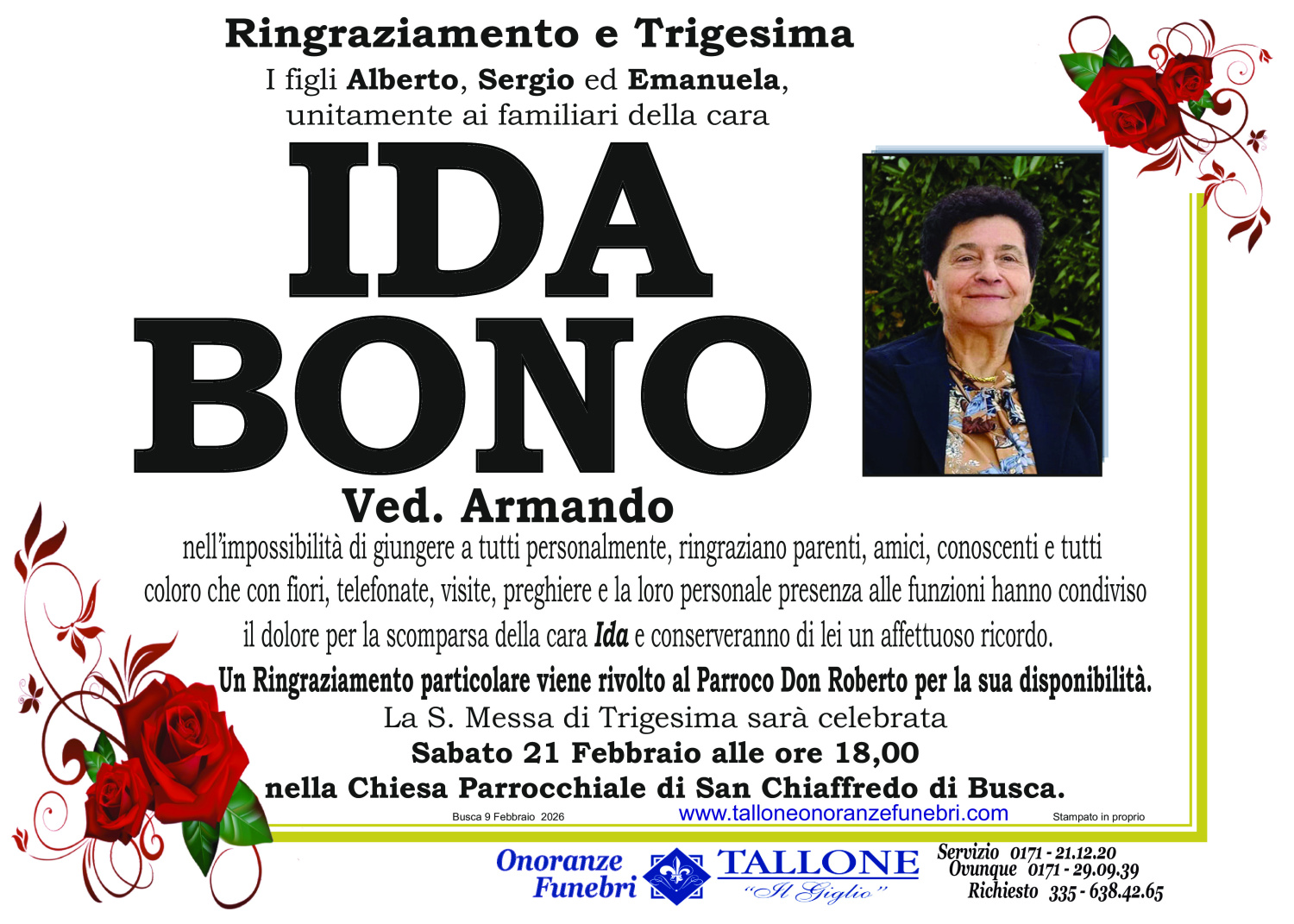 <br />
<b>Warning</b>:  Undefined variable $info in <b>/home/tallone/public_html/ringraziamenti.php</b> on line <b>68</b><br />
Ida Bono